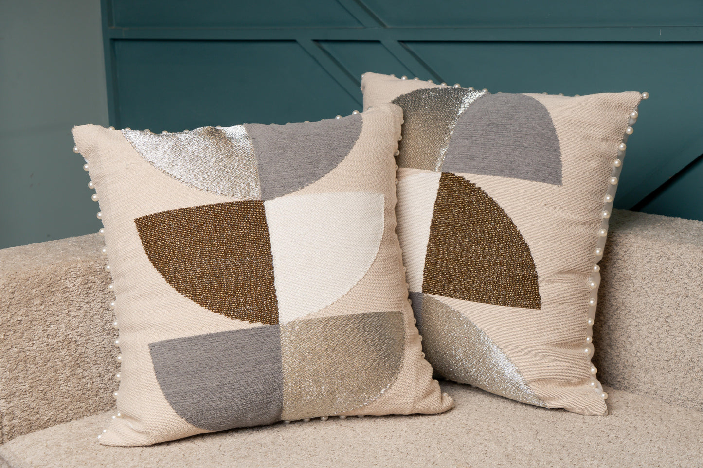 Emb Ivory / Sil Cushions Set of 2