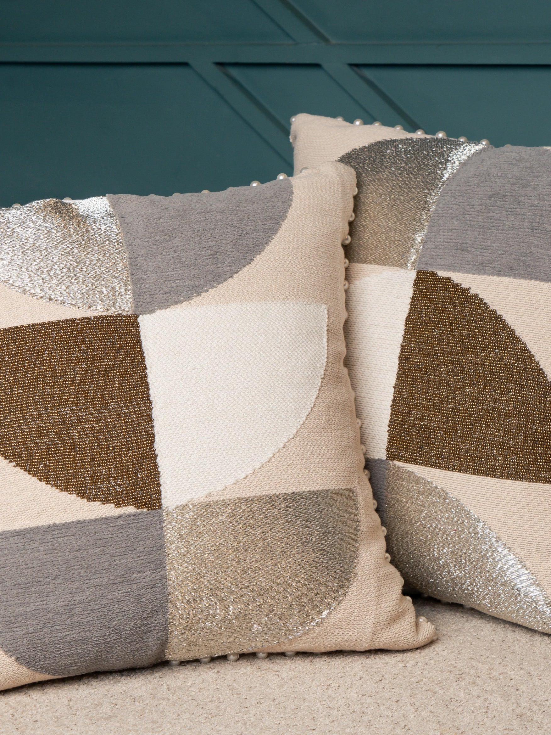 Emb Ivory / Sil Cushions Set of 2