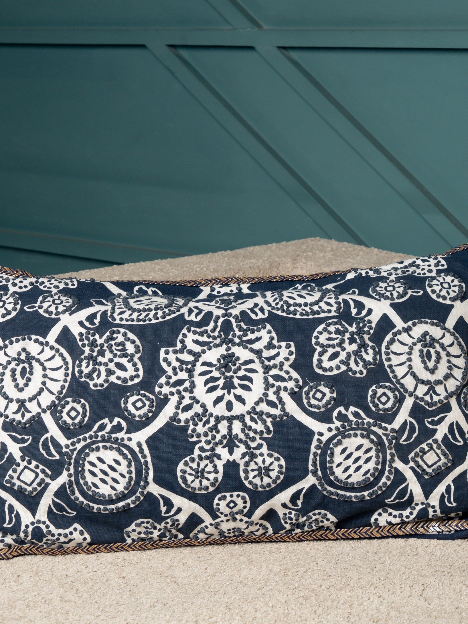Navy Emb  Cushions Set of 2