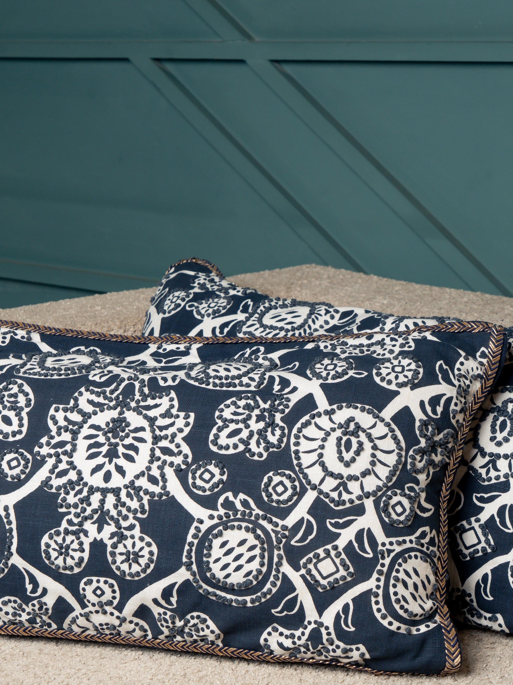 Navy Emb  Cushions Set of 2