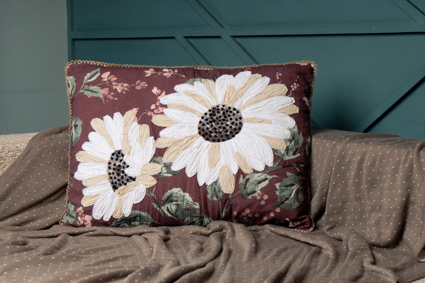 Maroon Printed Emb Rectangular