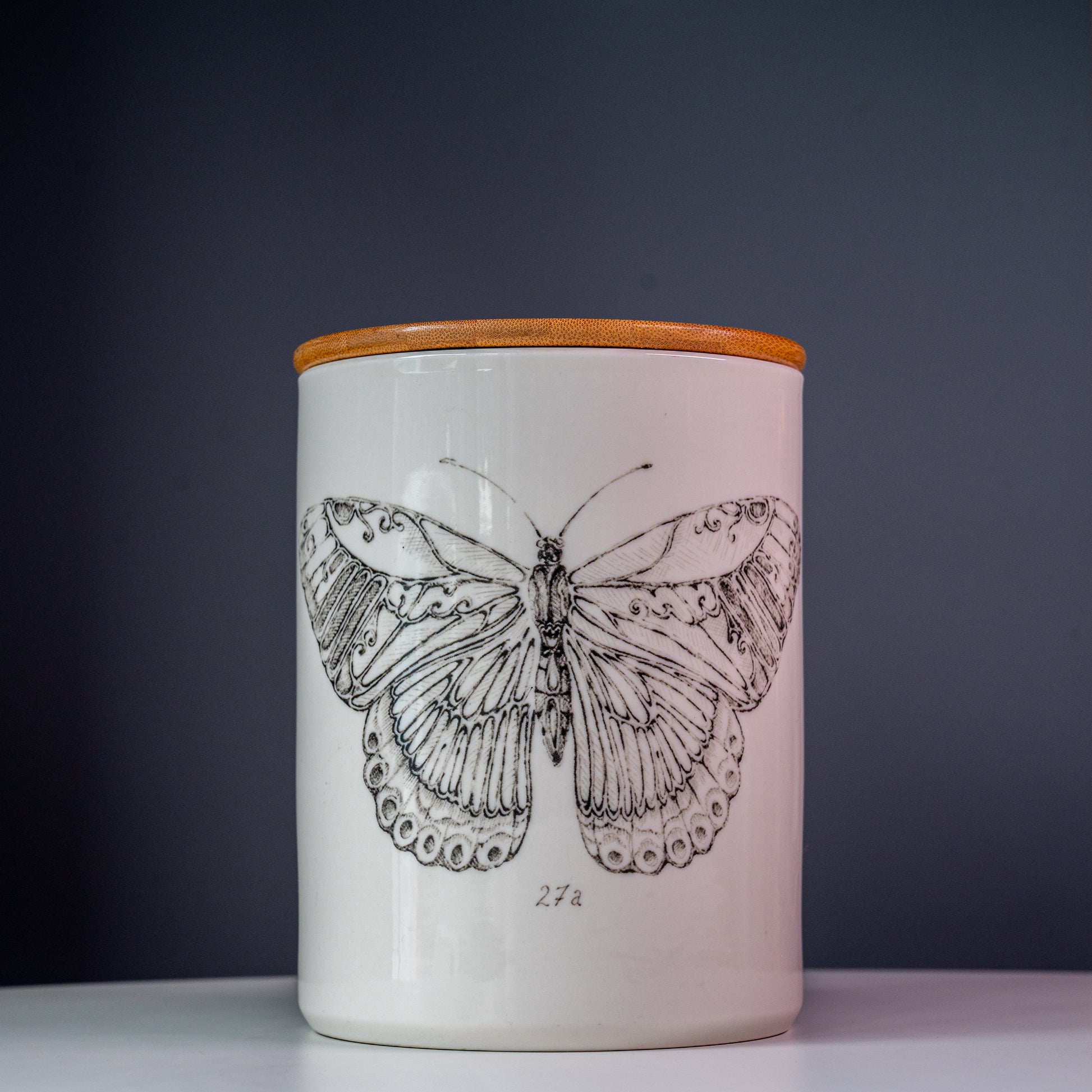 Daphne Stoneware Jar w/ Bamboo Lid &amp; Butterfly