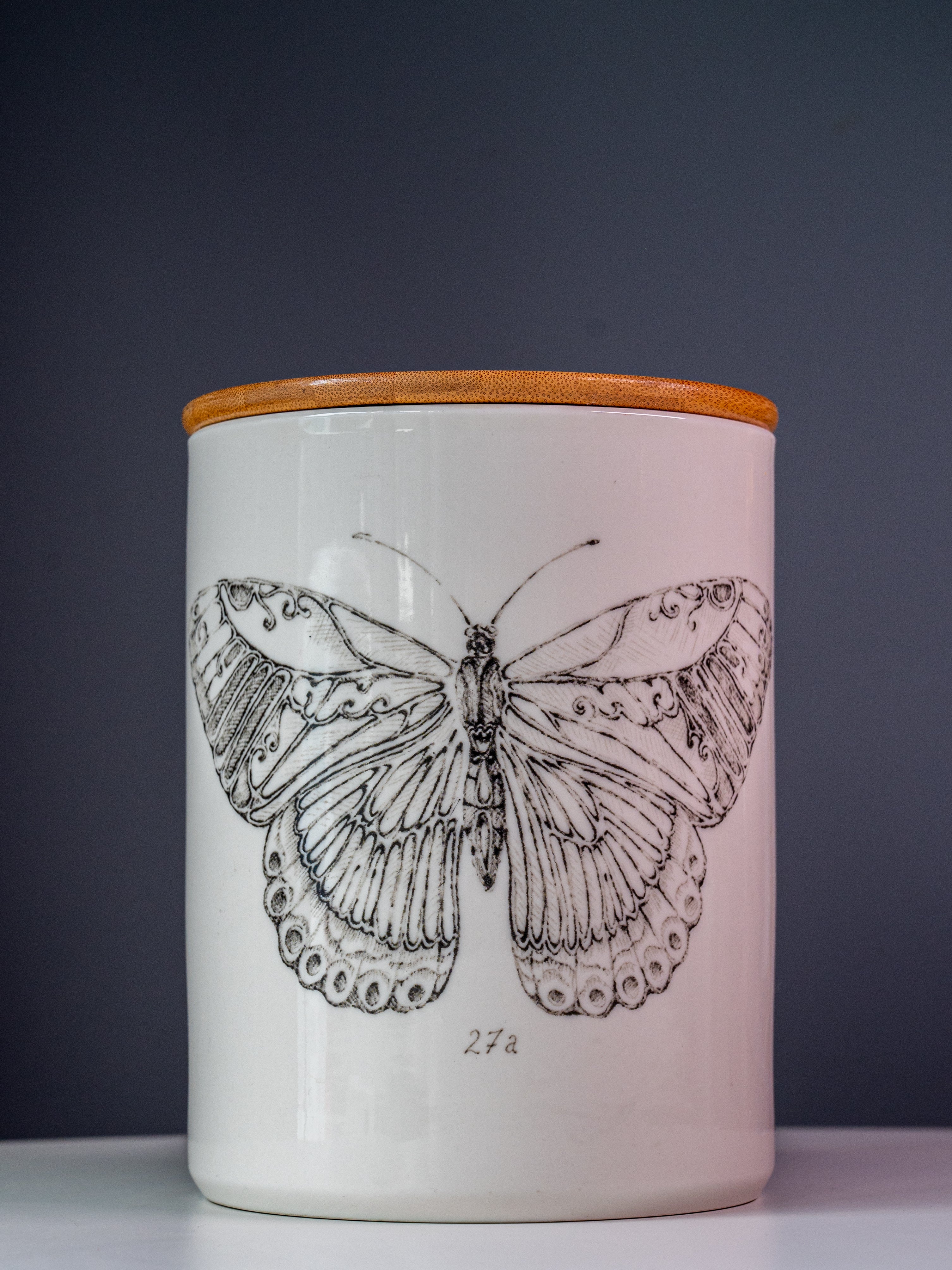 Daphne Stoneware Jar w/ Bamboo Lid & Butterfly