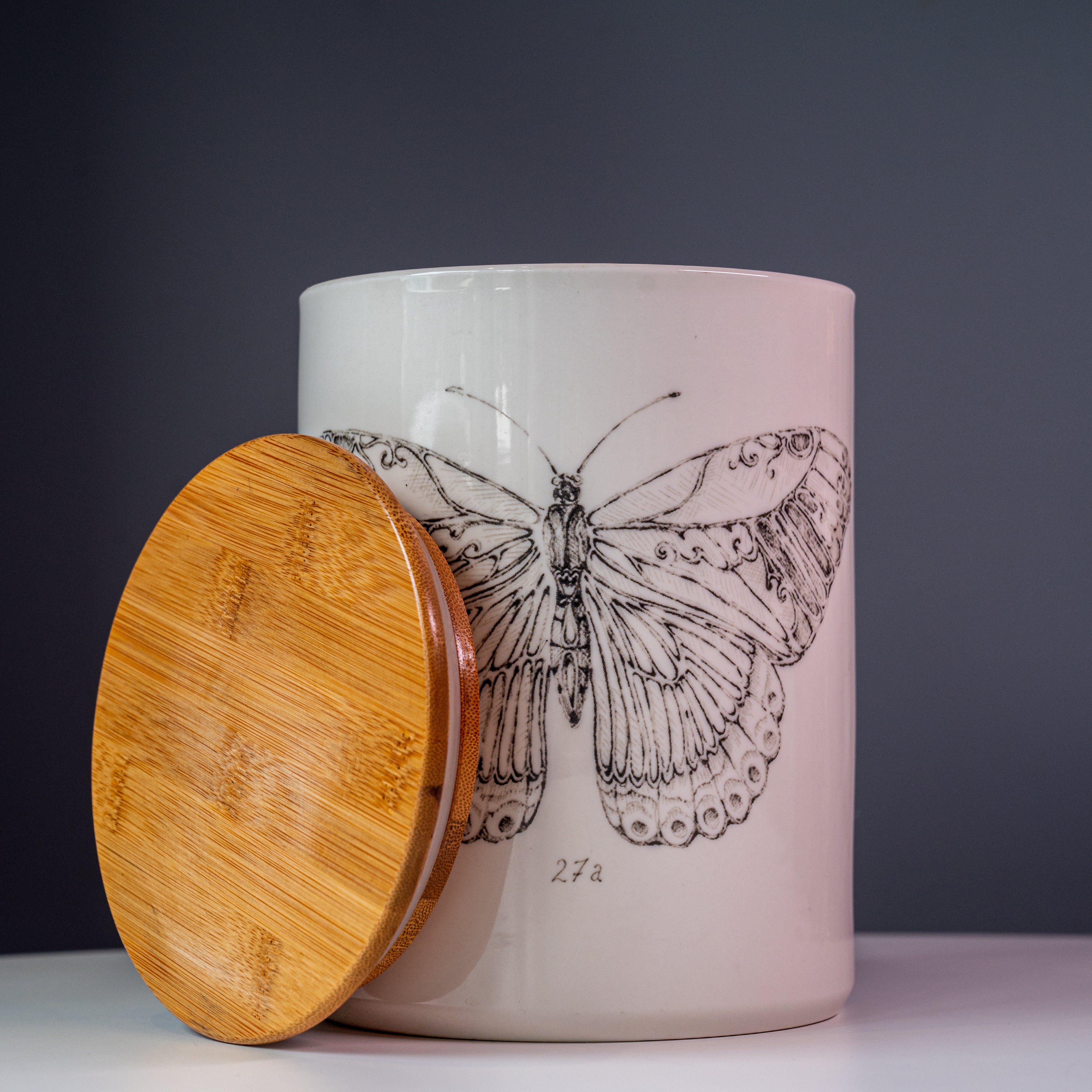 Daphne Stoneware Jar w/ Bamboo Lid & Butterfly