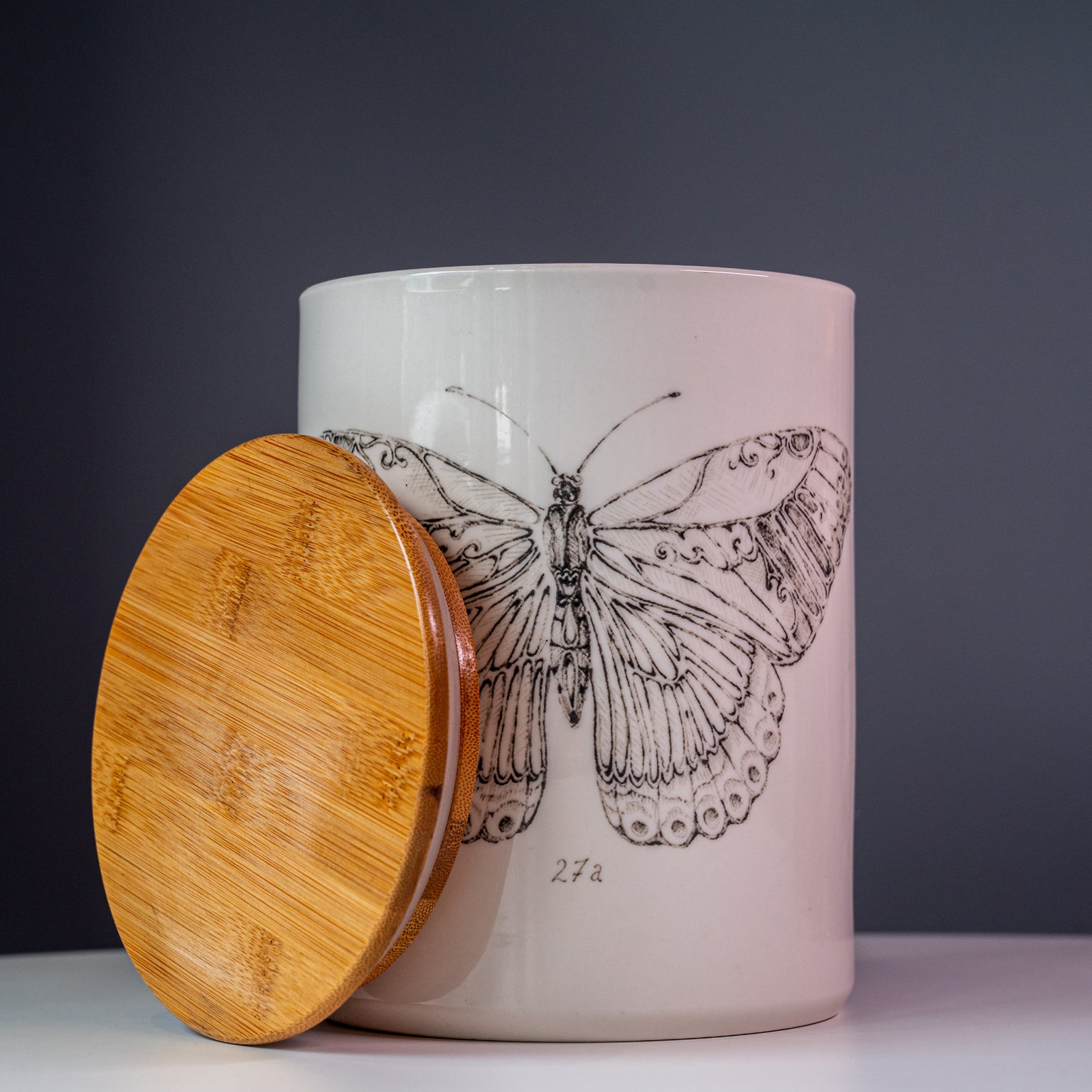 Daphne Stoneware Jar w/ Bamboo Lid &amp; Butterfly