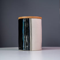 Hand-Painted Stoneware Canister White / Bamboo Lid