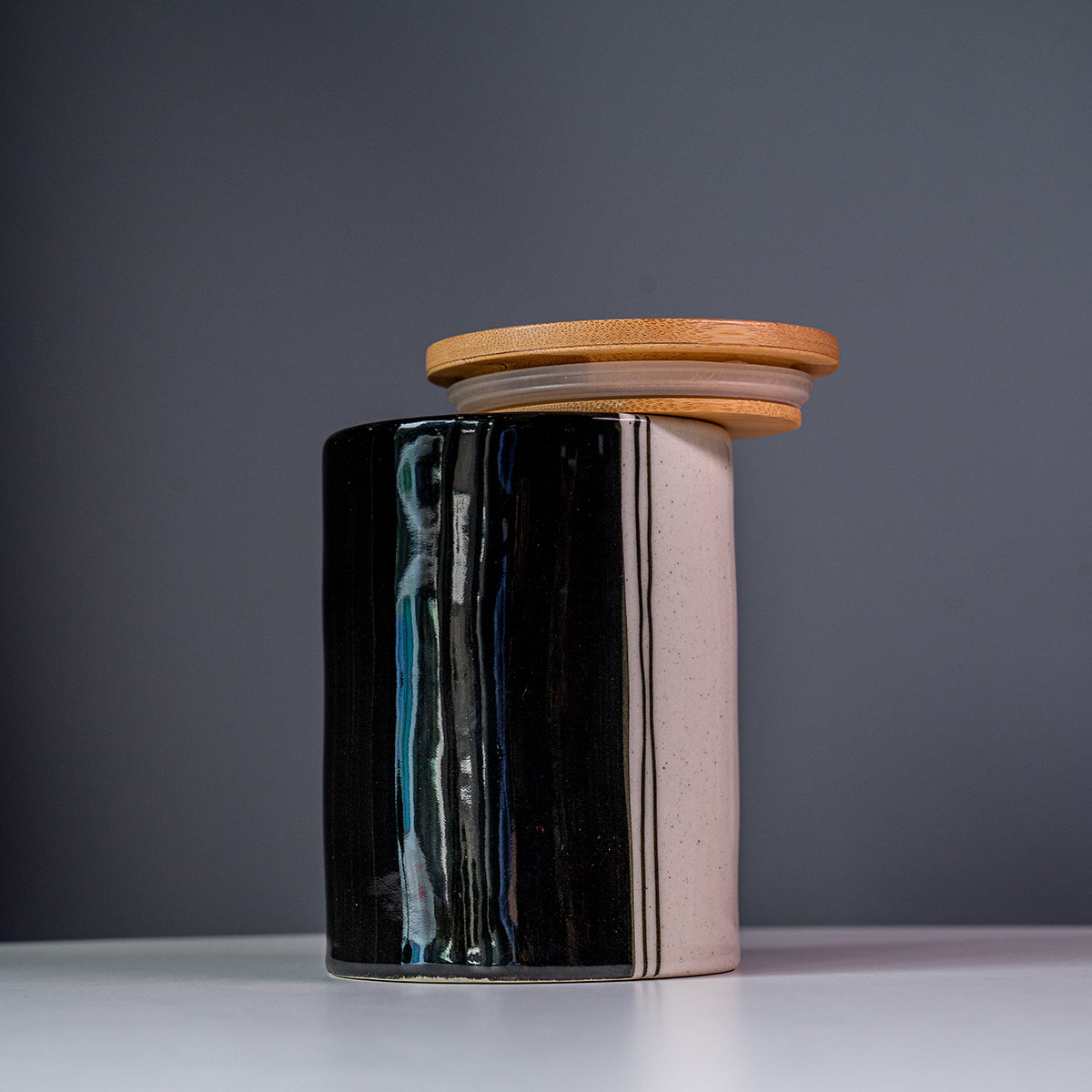 Hand-Painted Stoneware Canister White / Bamboo Lid