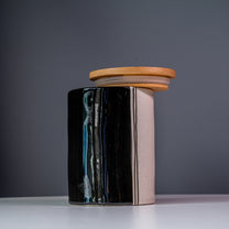 Hand-Painted Stoneware Canister White / Bamboo Lid