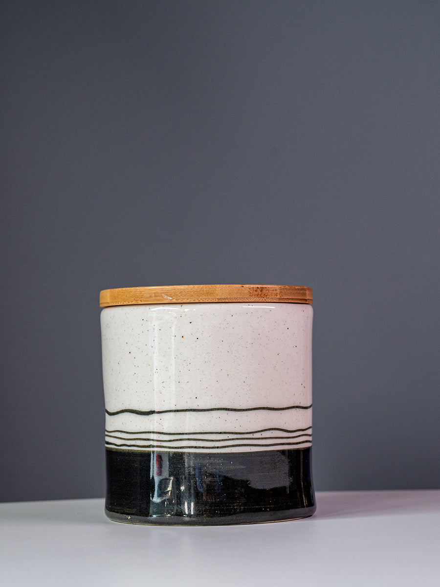 Hand-Painted Stoneware Canister White / Bamboo Lid