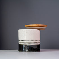 Hand-Painted Stoneware Canister White / Bamboo Lid