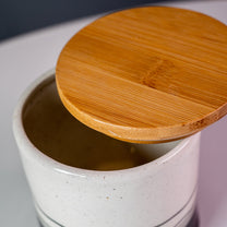 Hand-Painted Stoneware Canister White / Bamboo Lid