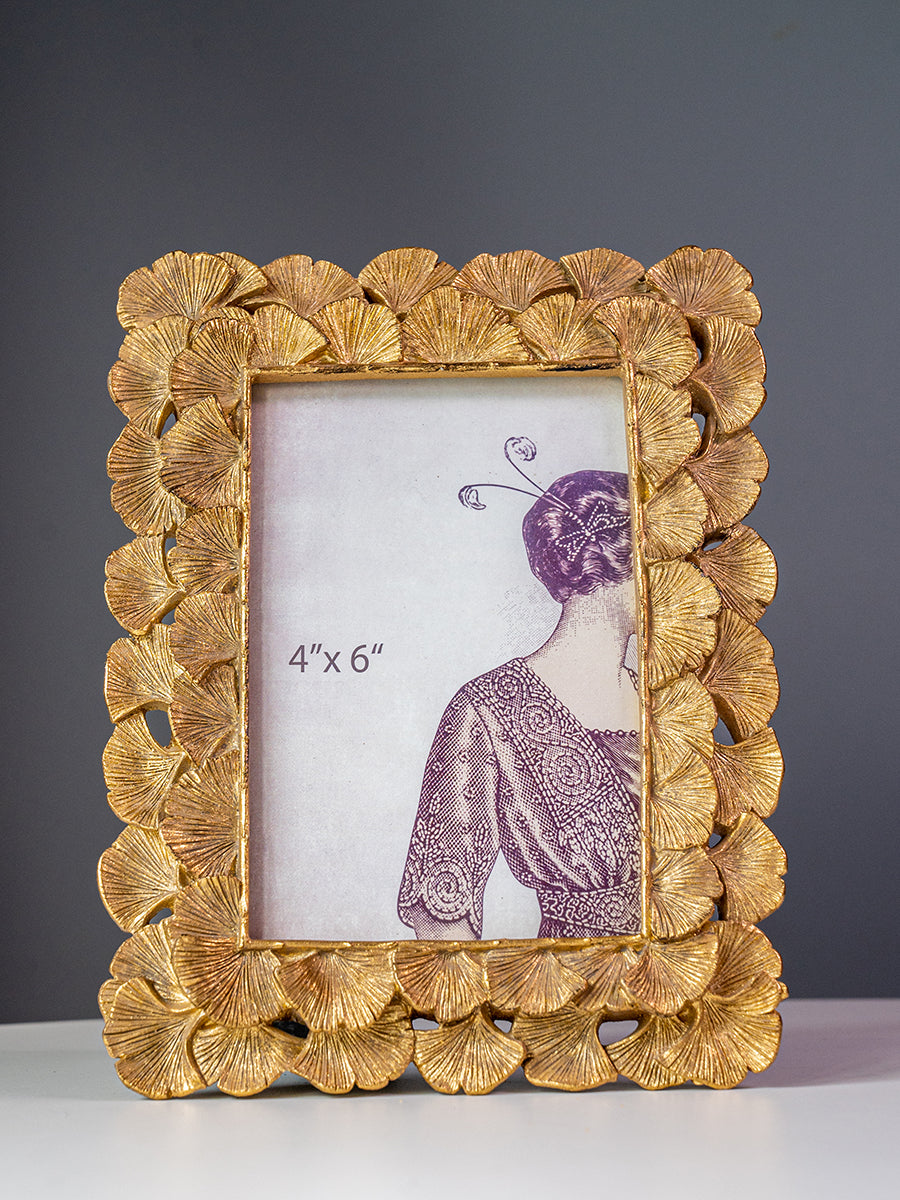 4" x 6" Resin Leaves Photo Frame, Gold
