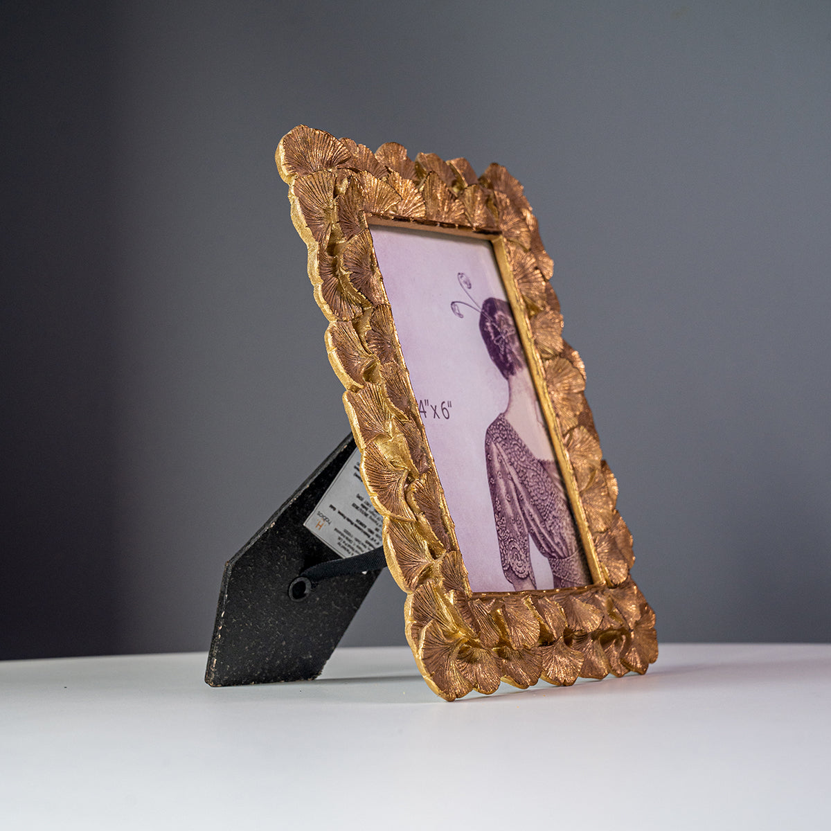 4" x 6" Resin Leaves Photo Frame, Gold