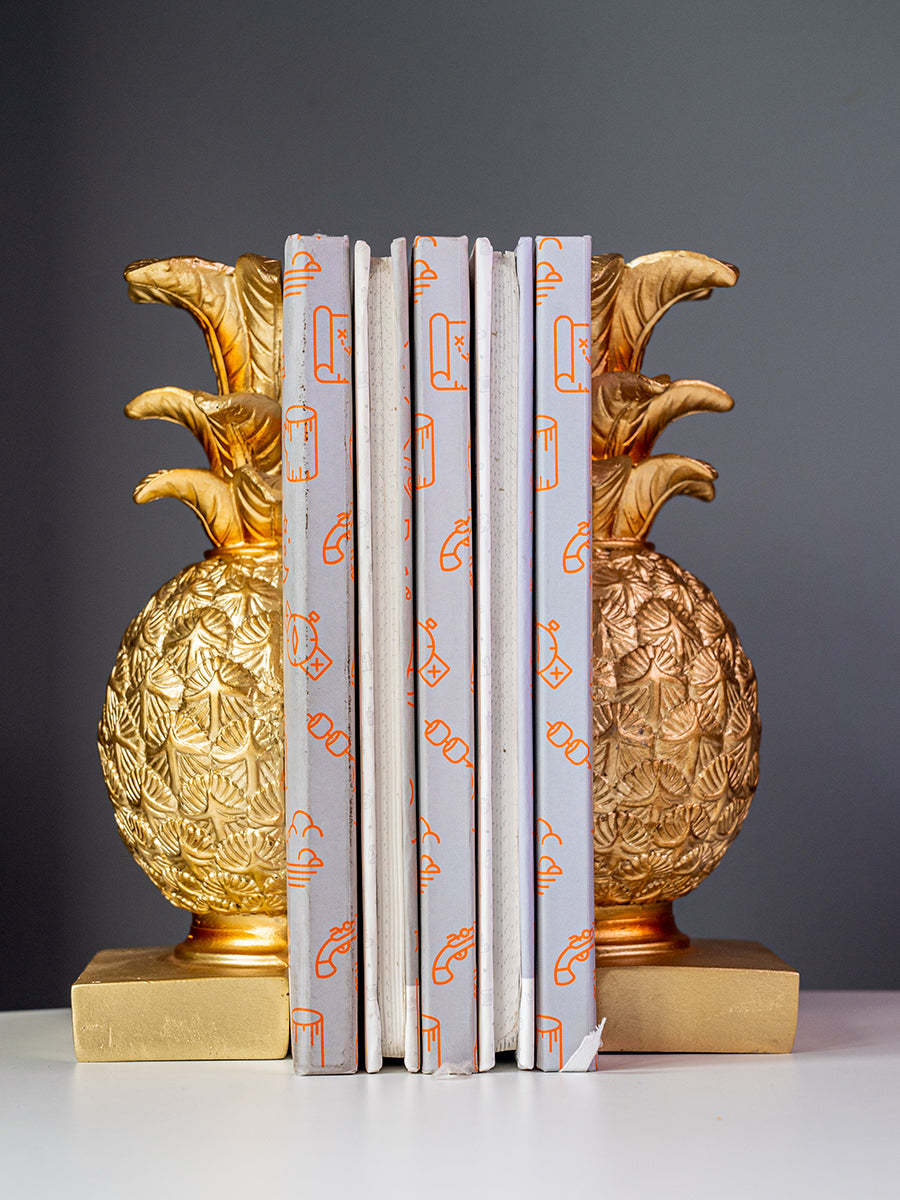 Resin Pineapple Bookends, Distressed Gold Finish, Set of 2