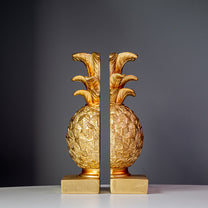 Resin Pineapple Bookends, Distressed Gold Finish, Set of 2