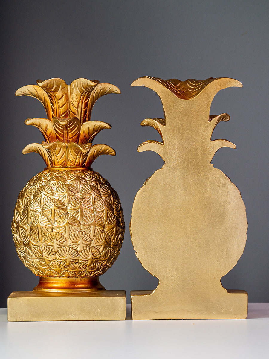 Resin Pineapple Bookends, Distressed Gold Finish, Set of 2