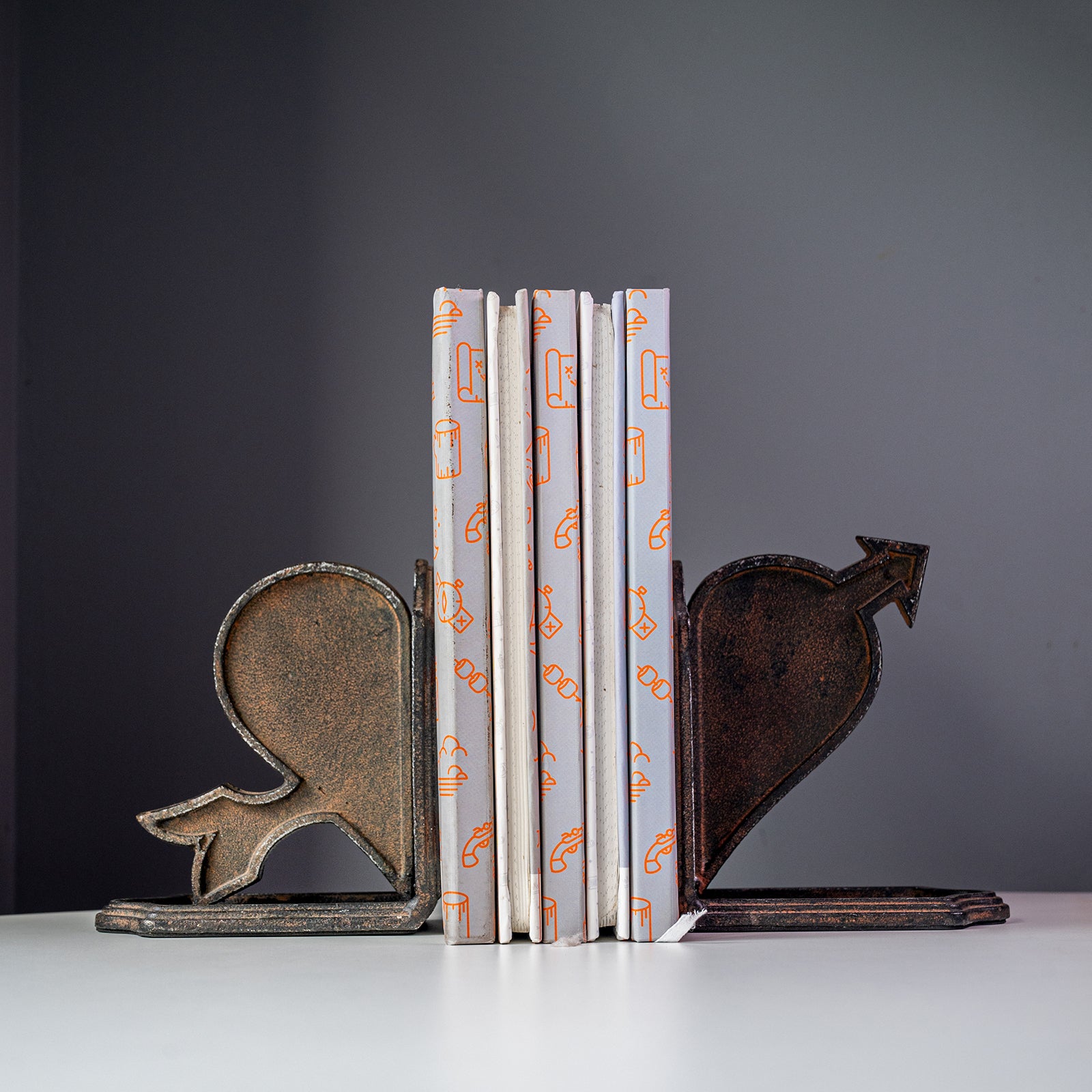 Cast Iron Heart & Arrow Bookends, Set of 2