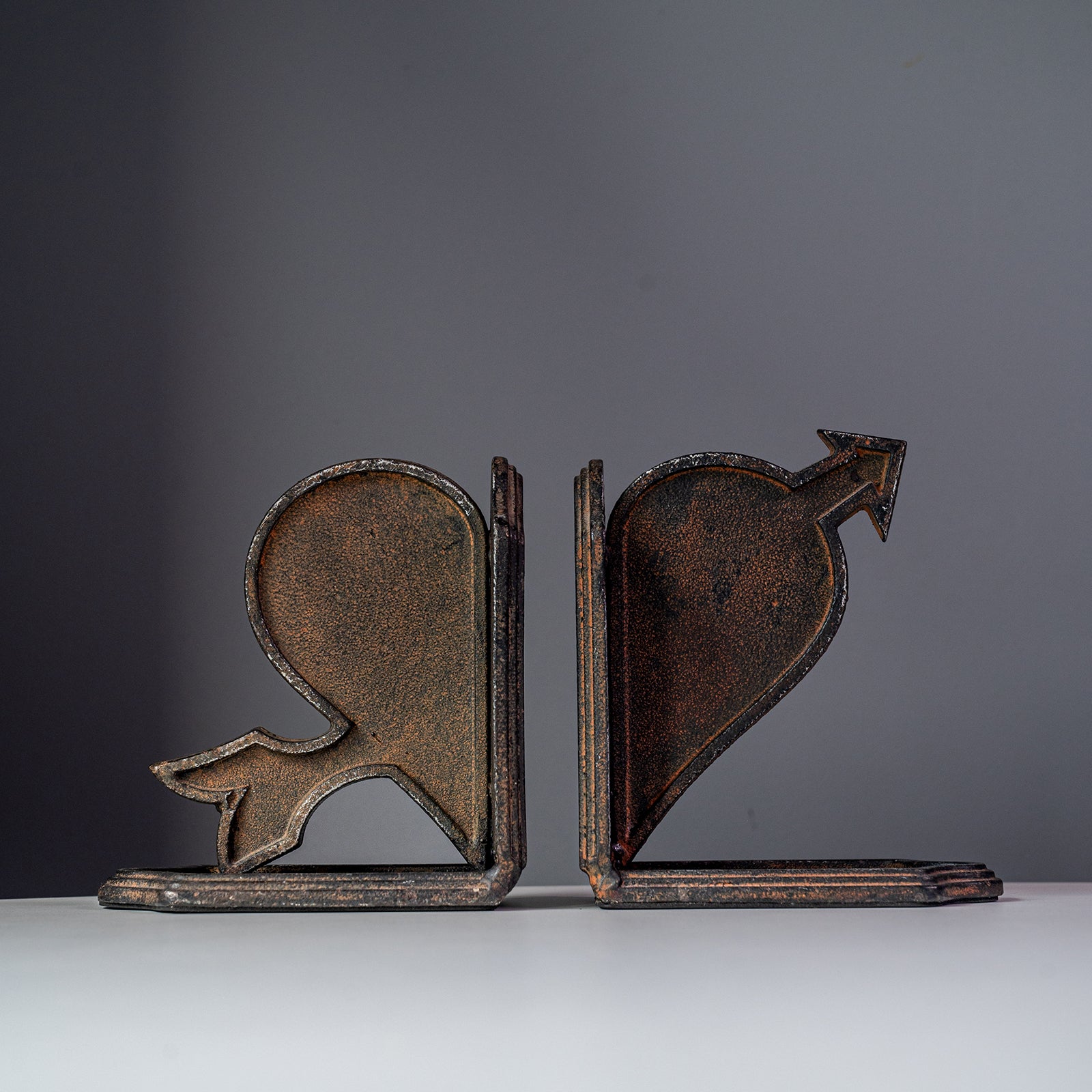Cast Iron Heart &amp; Arrow Bookends, Set of 2