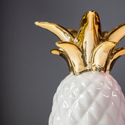 Stoneware Pineapple Vase, White / Gold Electroplated Finish