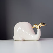 Stoneware Whale Shaped Jewelry Holder, Gold & White