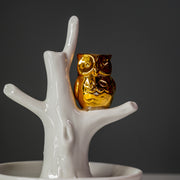 Porcelain Ring Holder White / Gold Owl