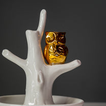 Porcelain Ring Holder White / Gold Owl