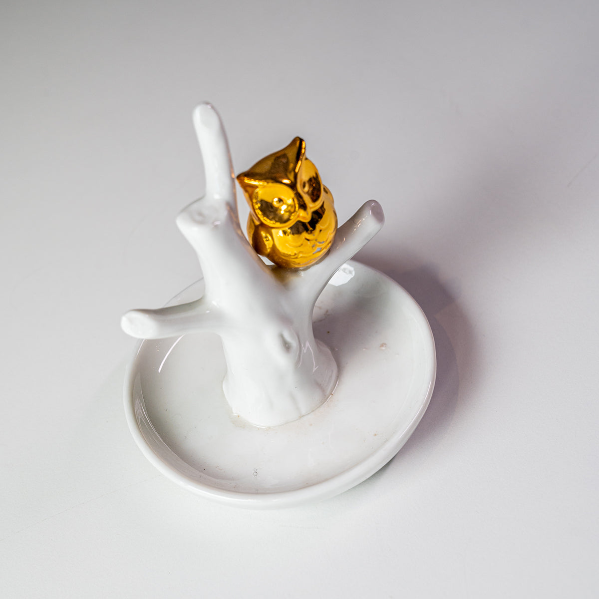 Porcelain Ring Holder White / Gold Owl