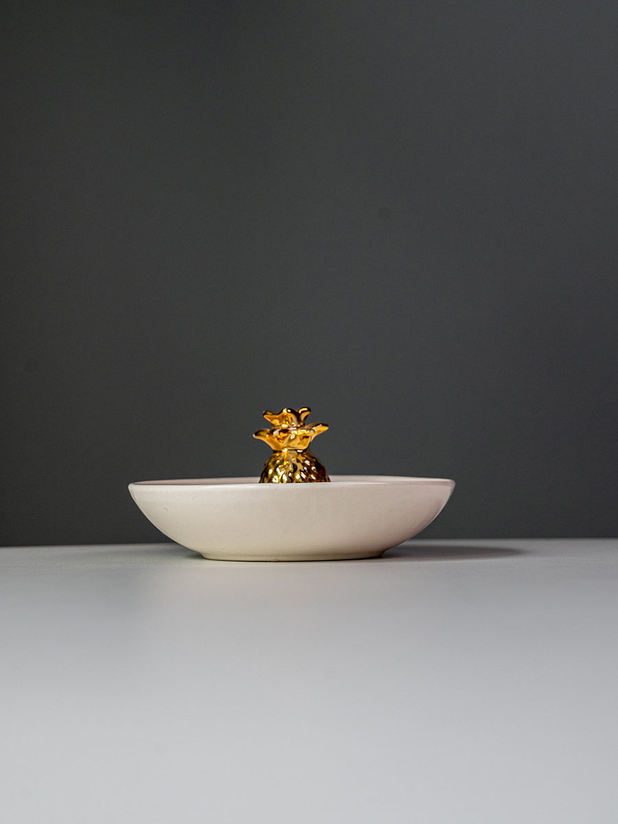 Stoneware Jewelry Holder White / Gold Pineapple