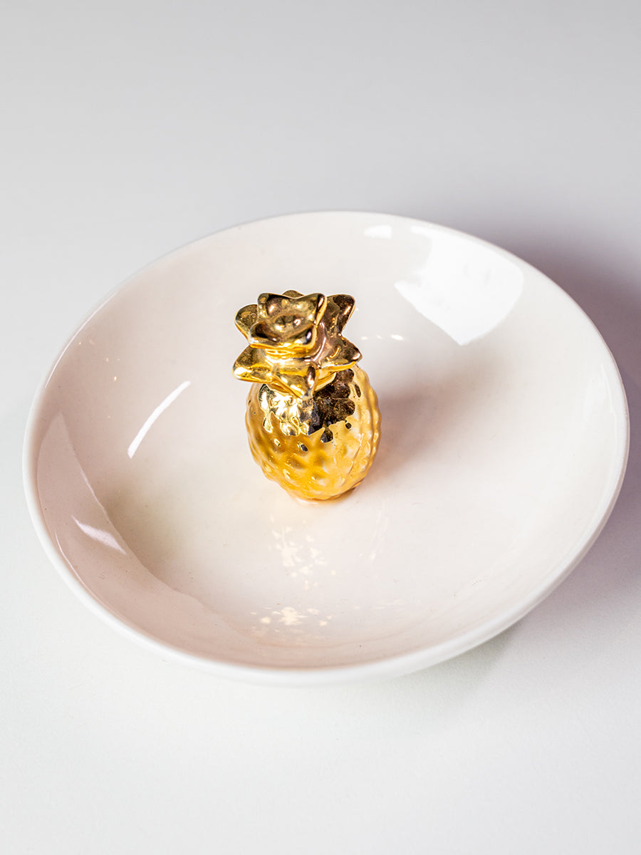Stoneware Jewelry Holder White / Gold Pineapple