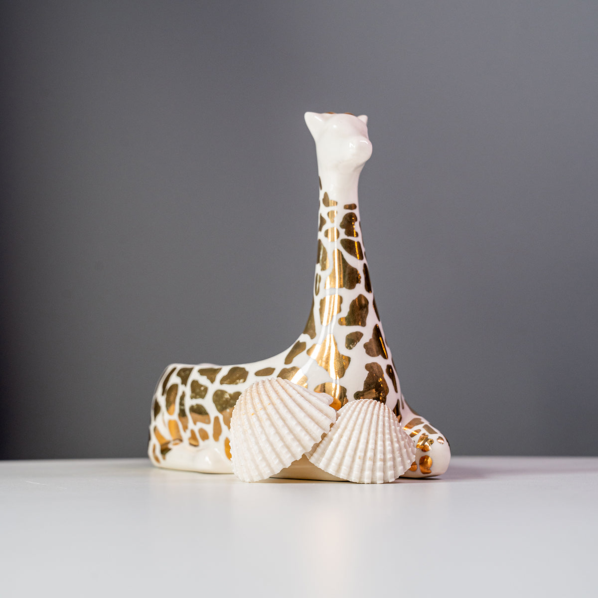 Stoneware Giraffe Shaped Soap Dish, Gold & White