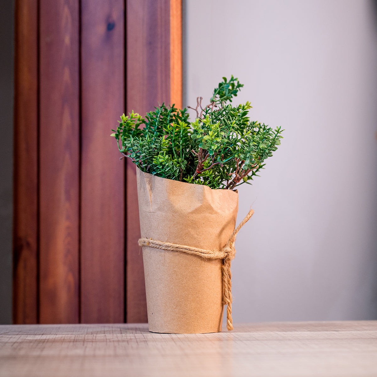 Large Artificial Plant in Paper Wrapped Pot