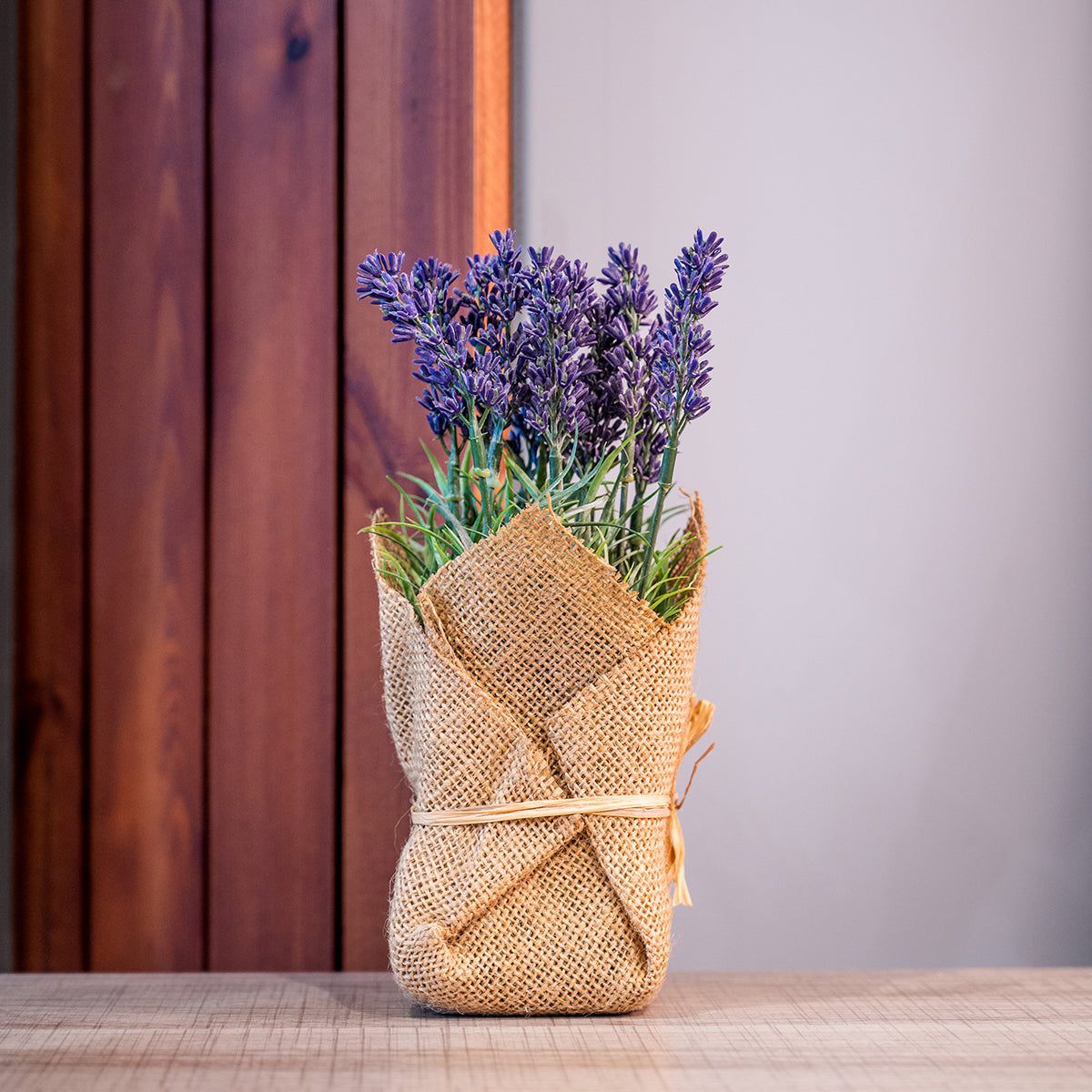 Burlap Wrapped Artificial Lavender Plant
