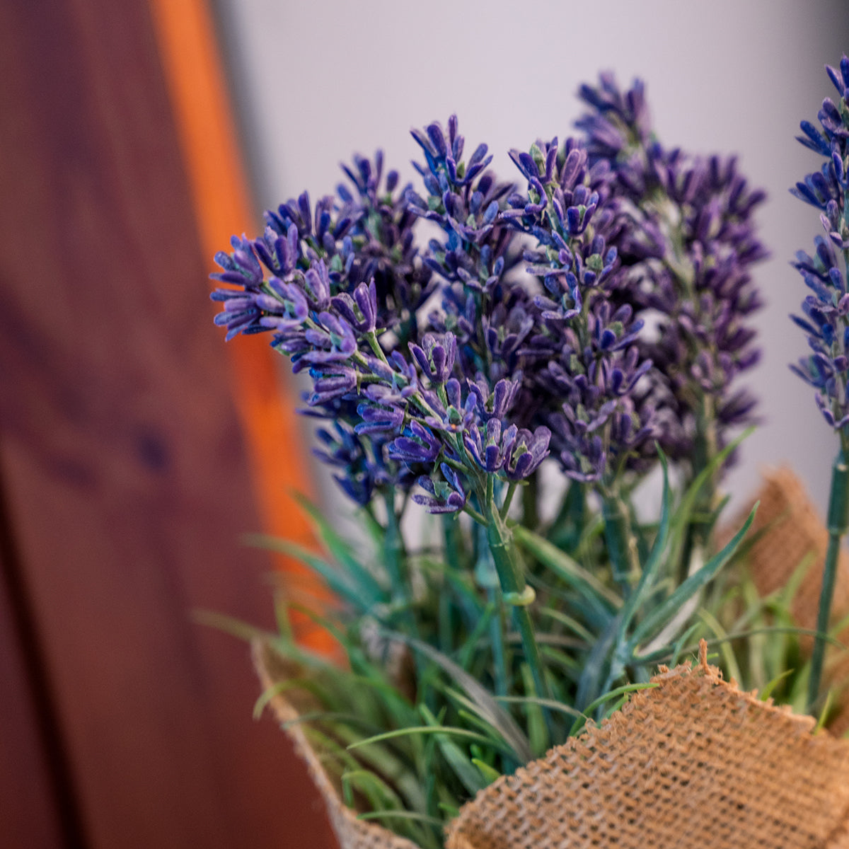 Burlap Wrapped Artificial Lavender Plant