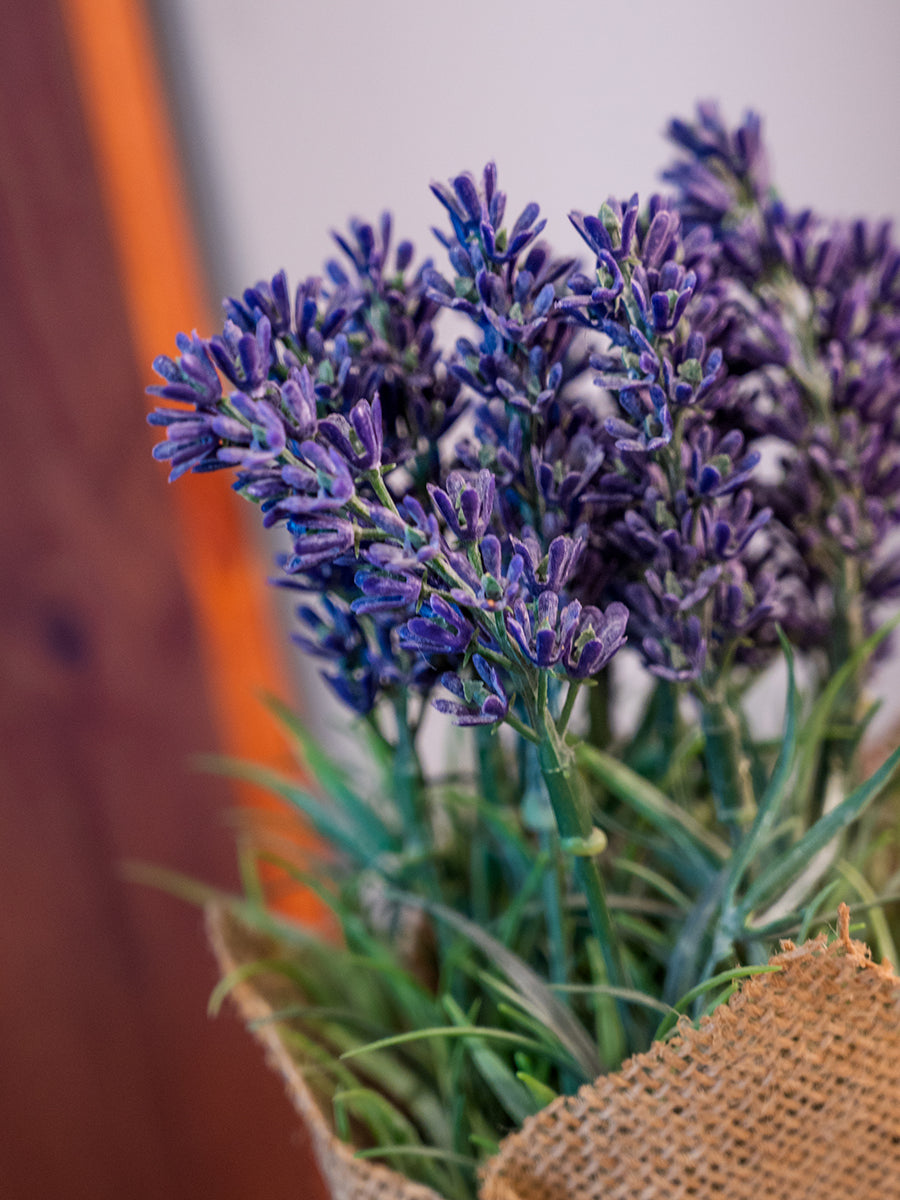 Burlap Wrapped Artificial Lavender Plant