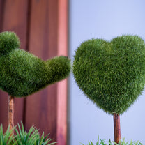 Heart/Bird Faux Greenery in Fiber Wrapped Pot in Pair