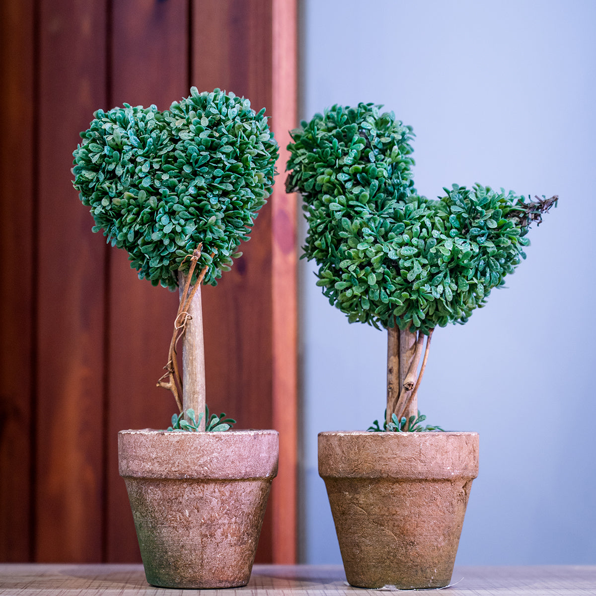 Pruned Heart/Bird Faux Greenery in pair