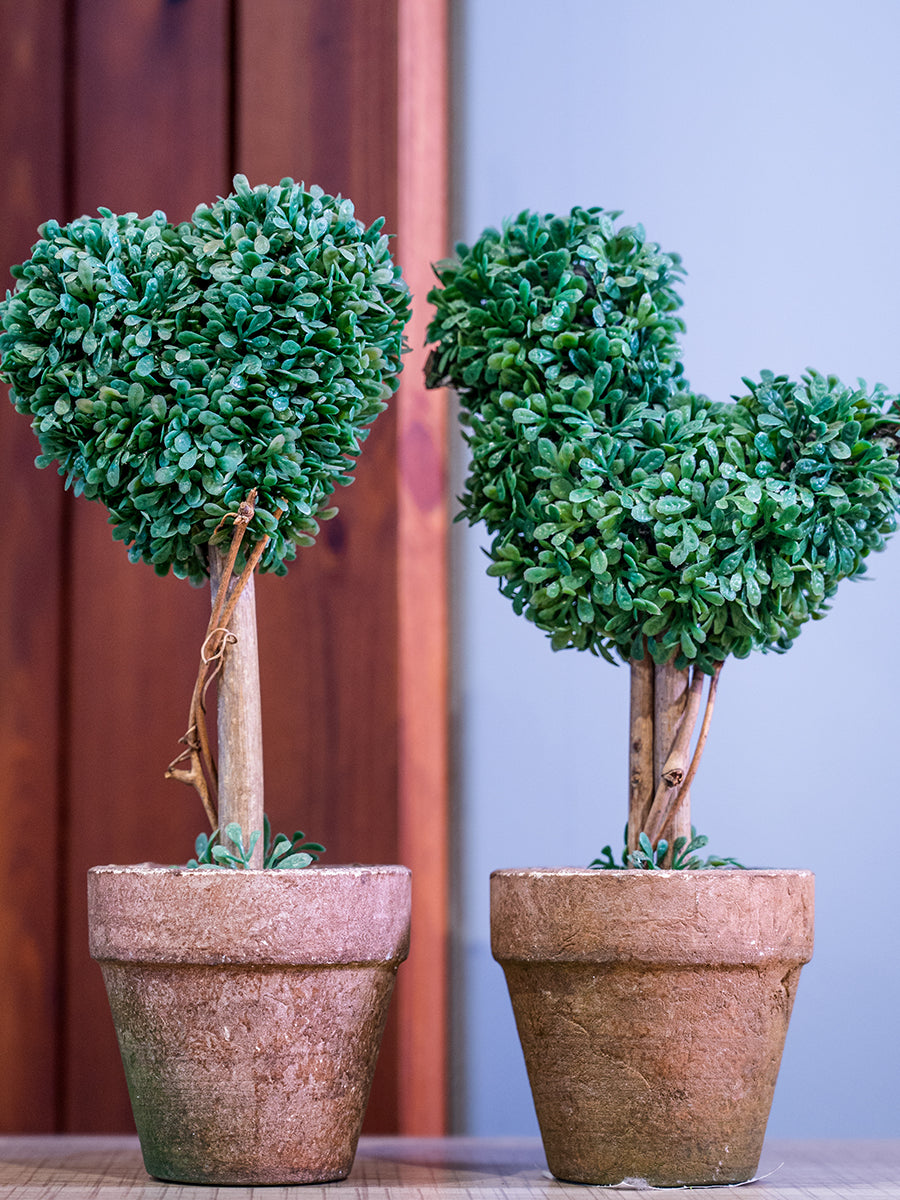 Pruned Heart/Bird Faux Greenery in pair