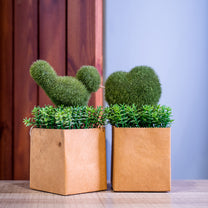 Heart/Bird Faux Greenery in Paper Pot in Pair