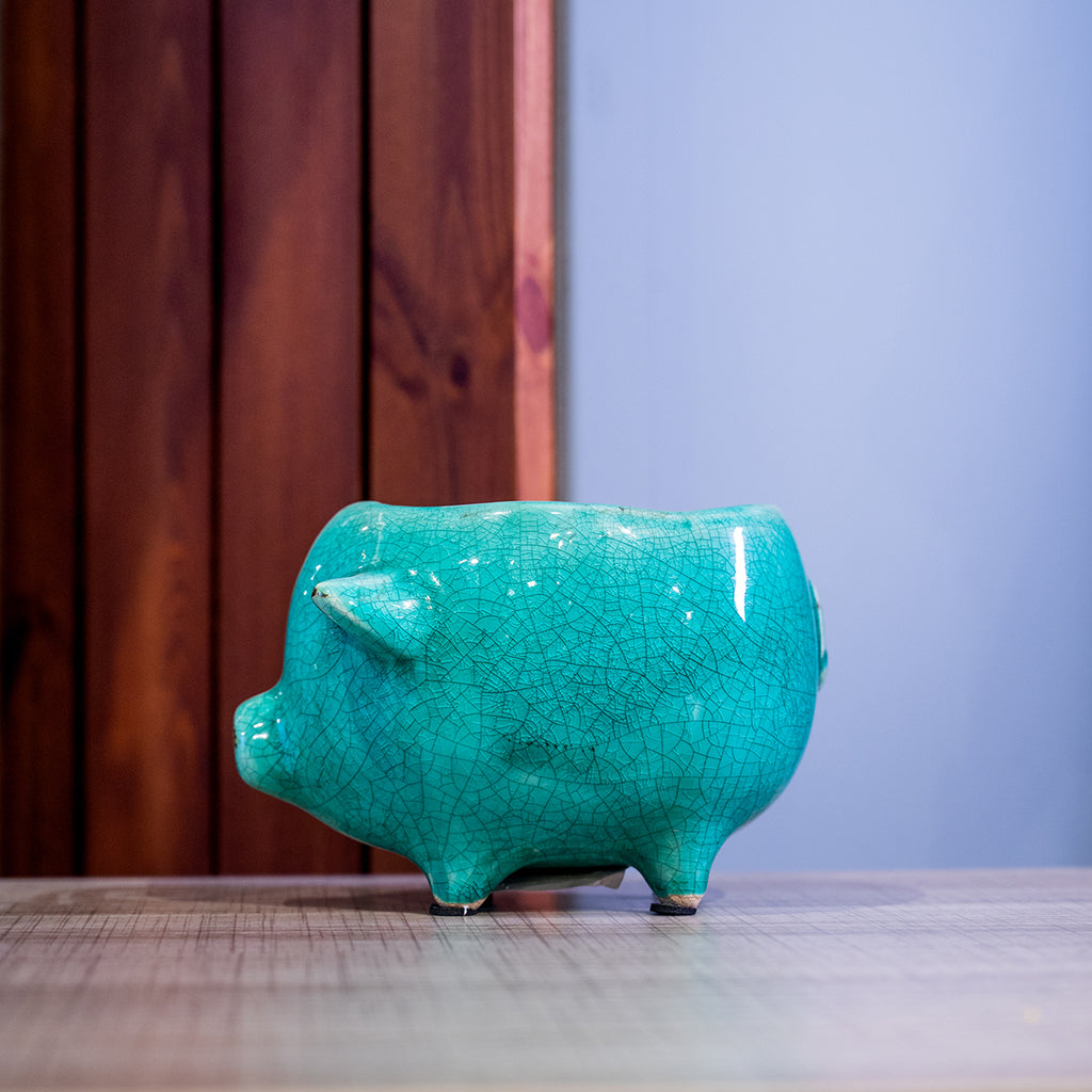 Terracotta Pig Planter, Blue