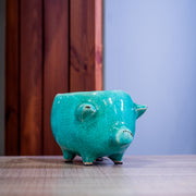 Terra Cotta Pig Planter, Blue