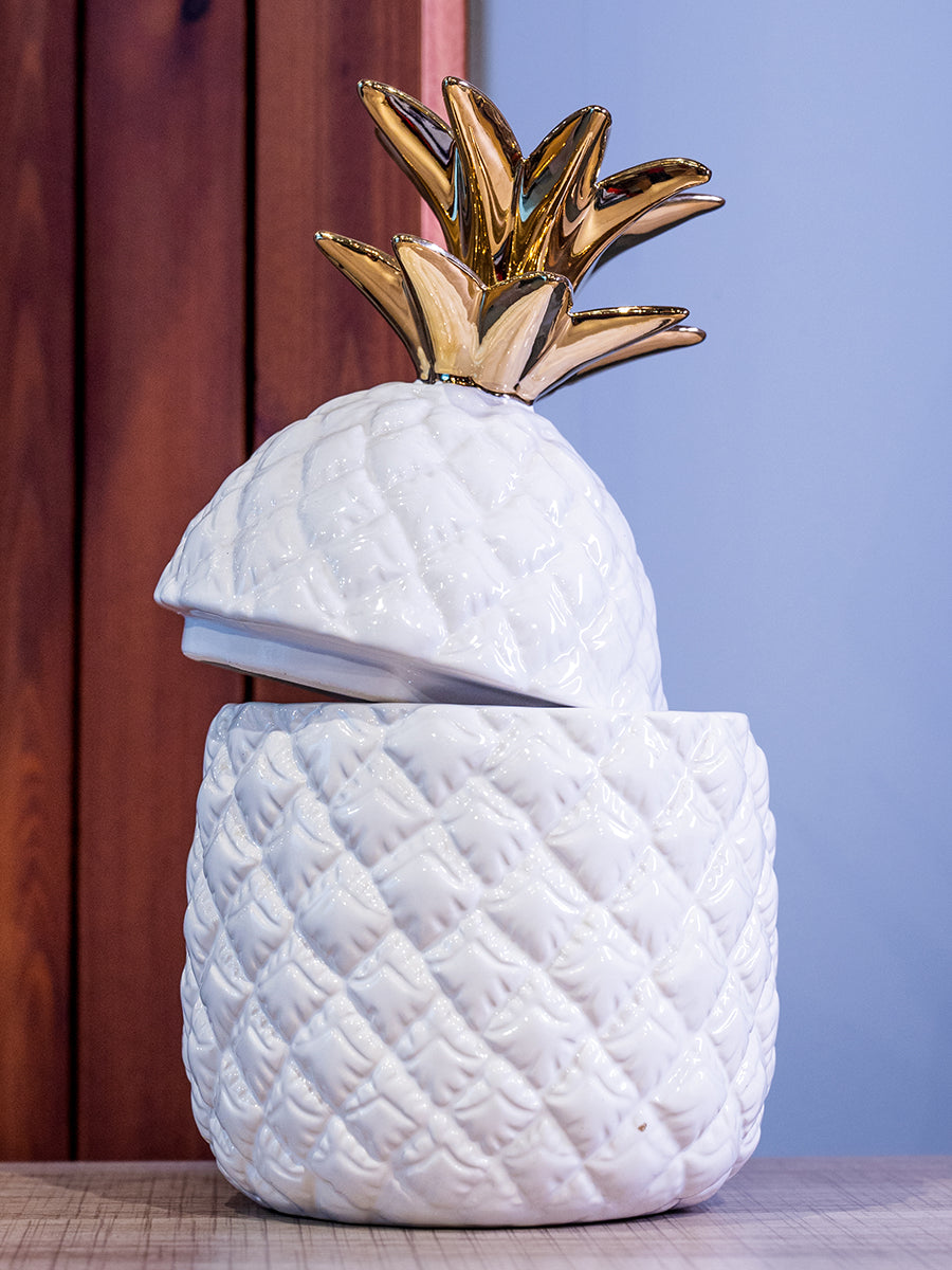 Dolomite Pineapple Shaped Jar, White/Gold