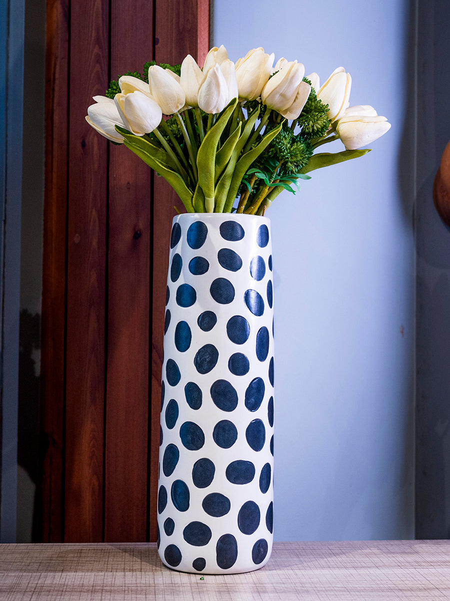 Dolomite Vase w/ Polka Dots, Black & White