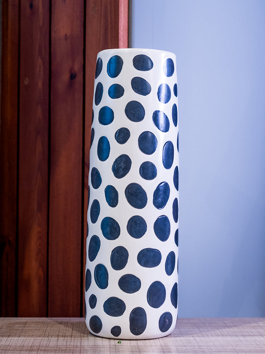 Dolomite Vase w/ Polka Dots, Black & White