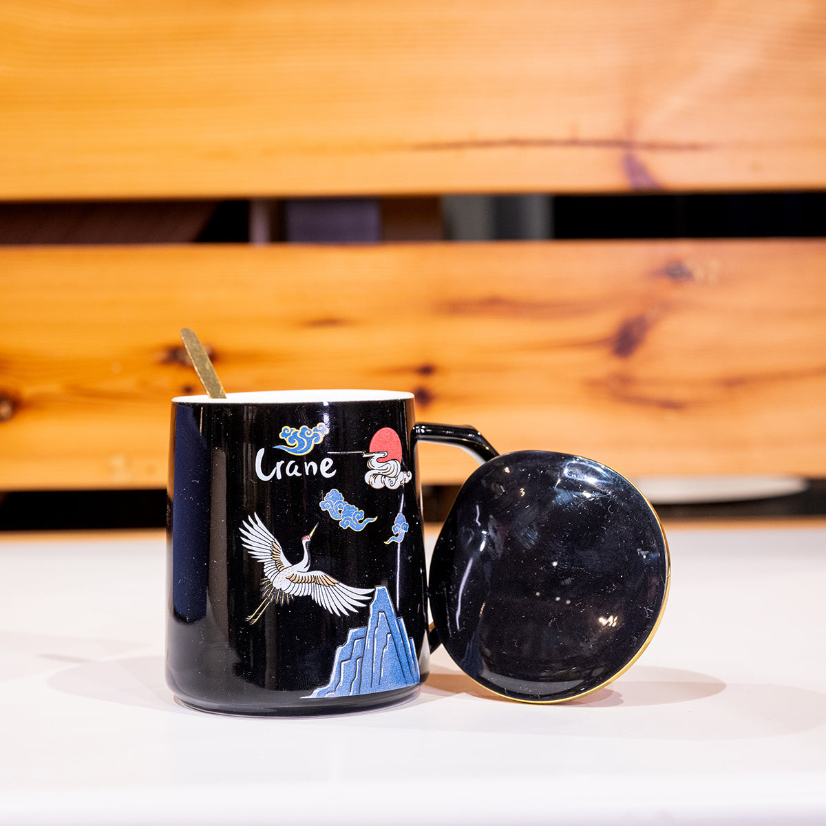 Ceramic Mug w/ Lid &amp; Spoon in Color Box, Set of 3