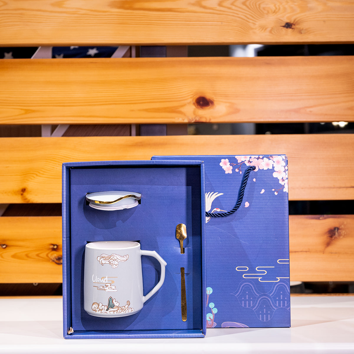 Ceramic Mug w/ Lid &amp; Spoon in Color Box, Set of 3