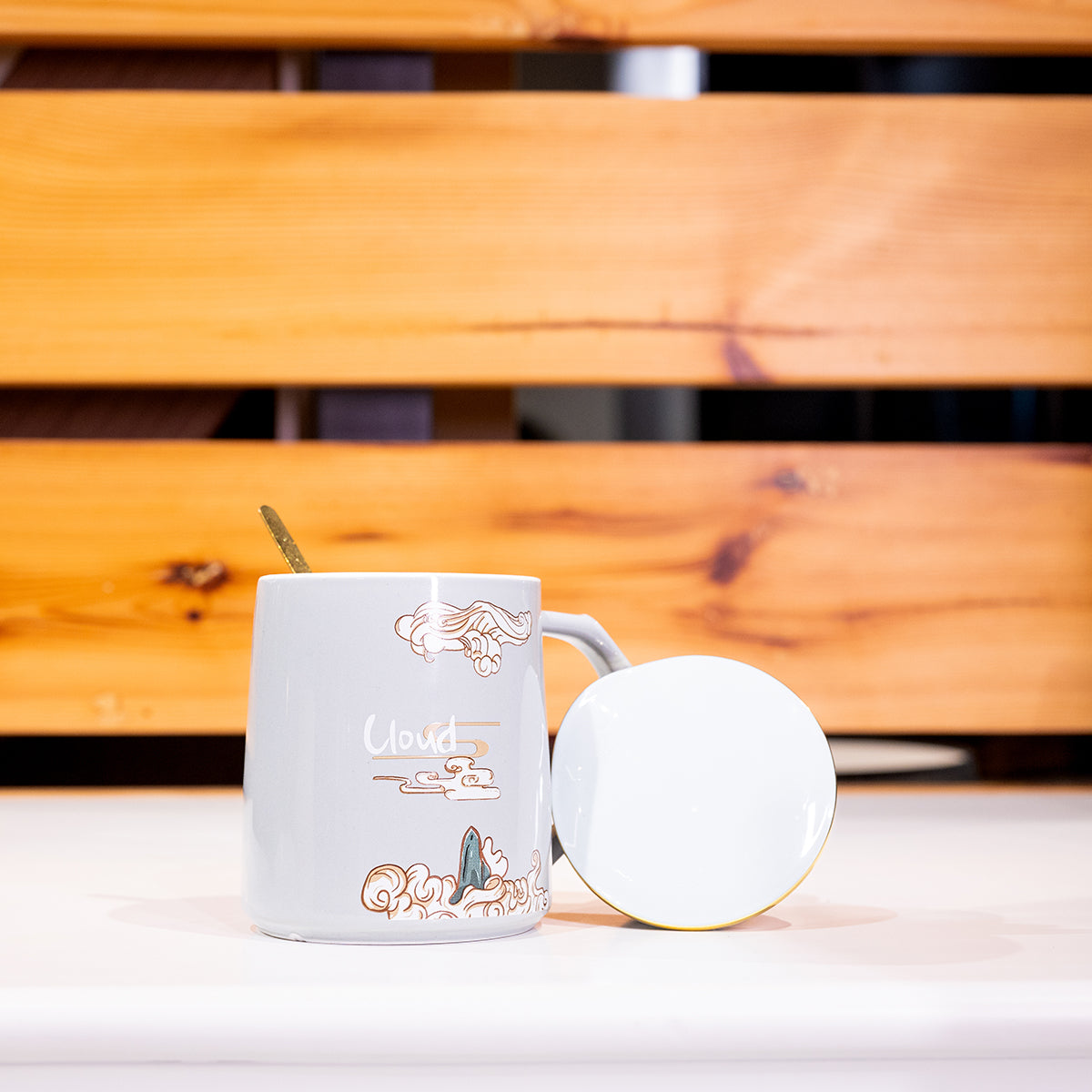 Ceramic Mug w/ Lid &amp; Spoon in Color Box, Set of 3