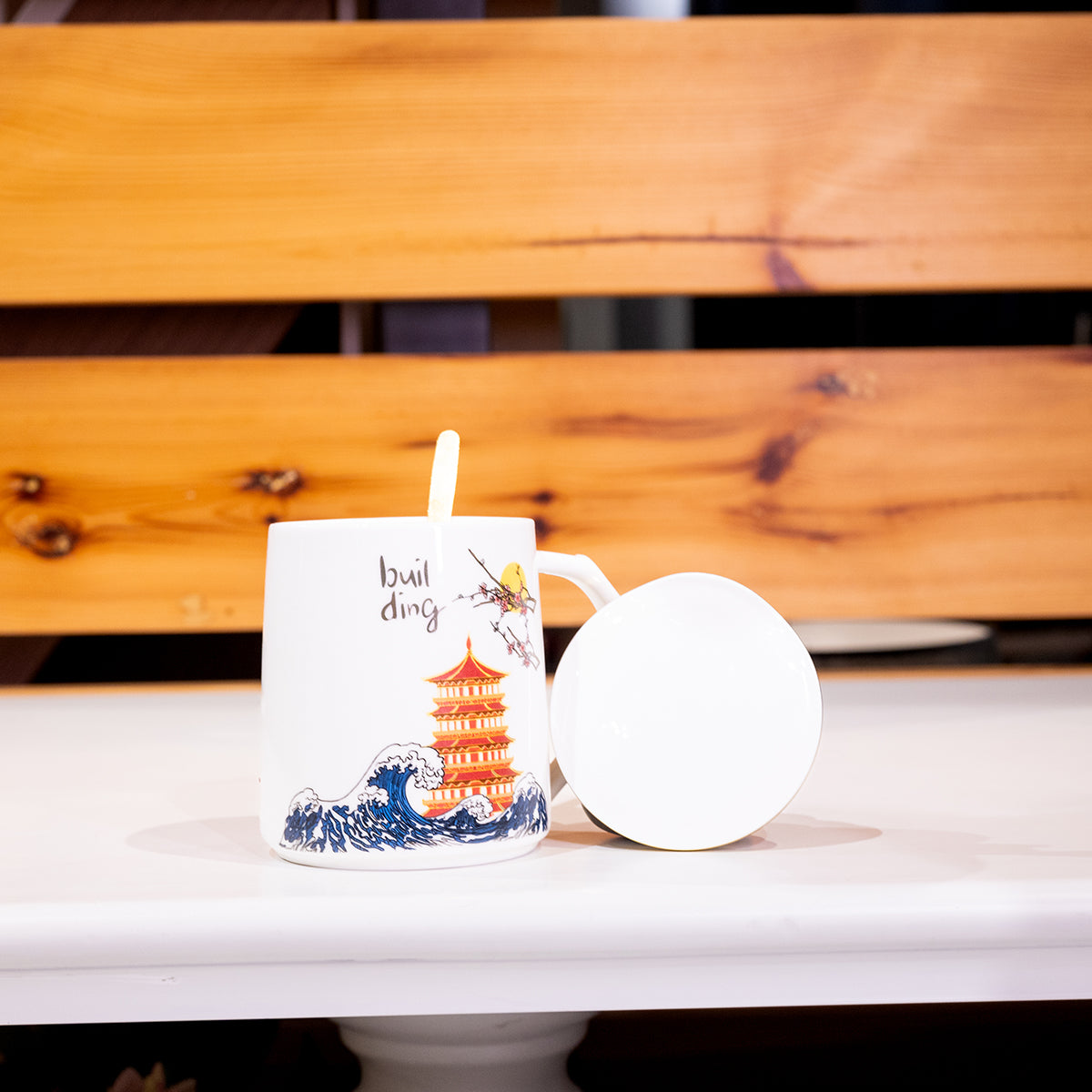 Ceramic Mug w/ Lid & Spoon in Color Box, Set of 3