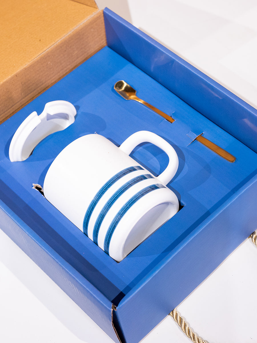 Ceramic Mug w/ Lid & Spoon in Color Box, Set of 3