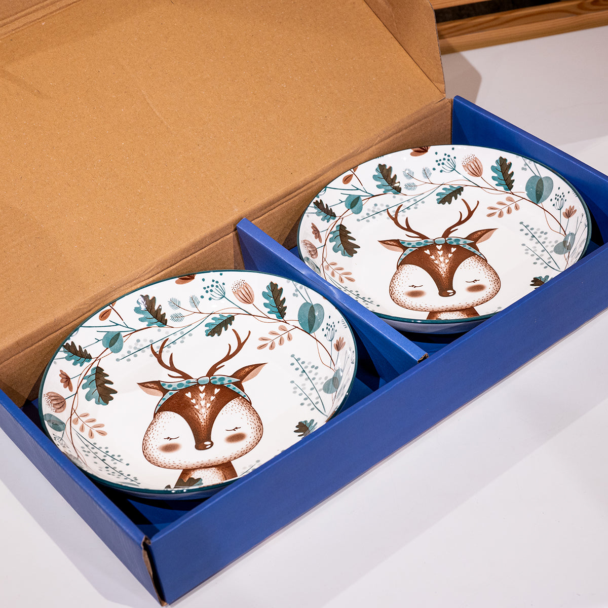 Ceramic Plates w/Deer in Color Box, Set of 2