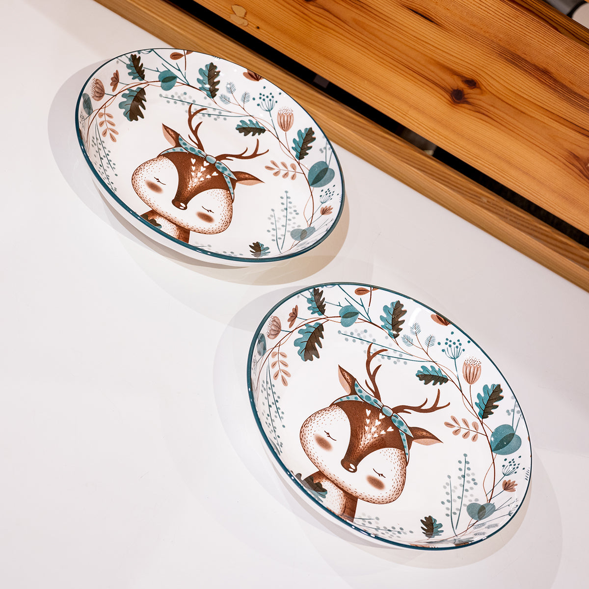 Ceramic Plates w/Deer in Color Box, Set of 2